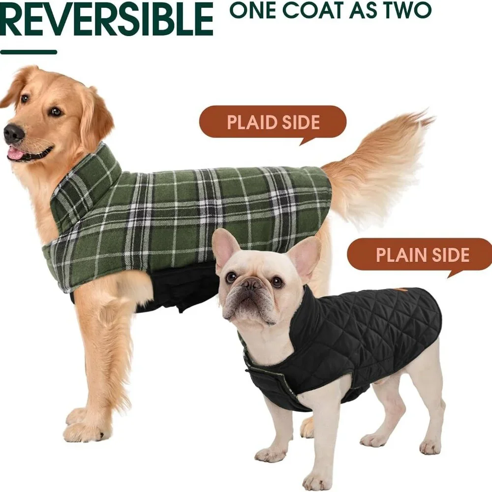 Waterproof Dog Coat, Reversible Dog Jacket Green S